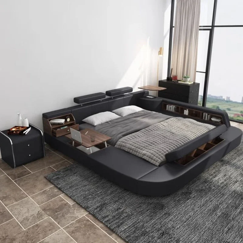 Black High End Aesthetic Double Bed Unique Under Storage Modern Luxury Double Bed King Multifunctional Cama Casal Furniture