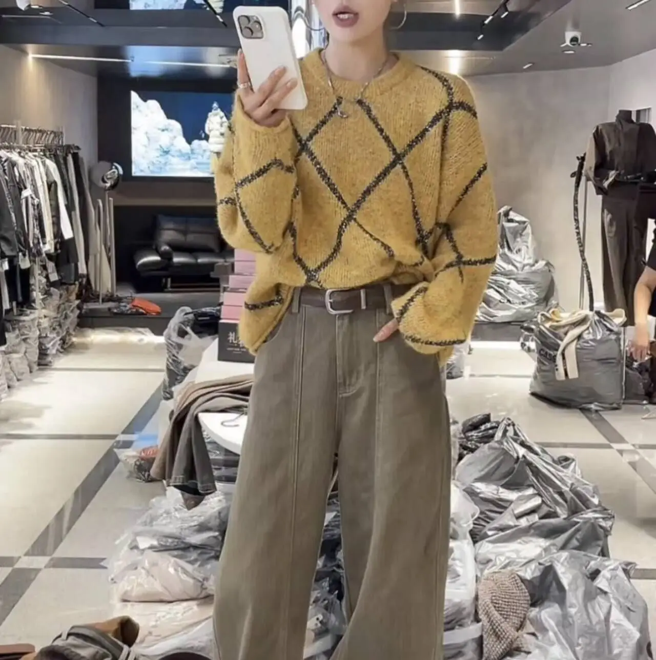 

Женский кашемировый свитер на осень-зиму 202, новый вязаный свитер в стиле пэчворк с блестками и круглым вырезом, повседневные свободные пуловеры, топ C88