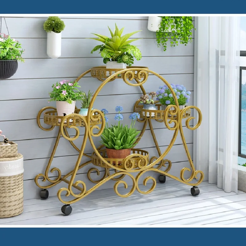 European-Style Wrought Iron Flower Shelf Multi-Layer Indoor Home Balcony Metal Decorative Frame