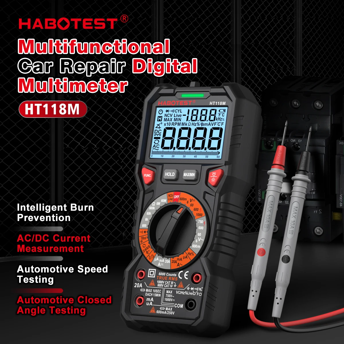HABOTEST HT118M Digital Multimeter 6000 Counts AC/DC Voltage Current Tester NCV T-RMS With Backlight Manual Digital Multimeter