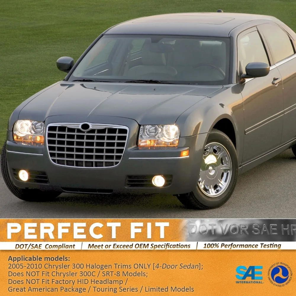 Pair Headlights Assembly For 2005-2010 Chrysler 300 Chrome Headlamps with Bulbs