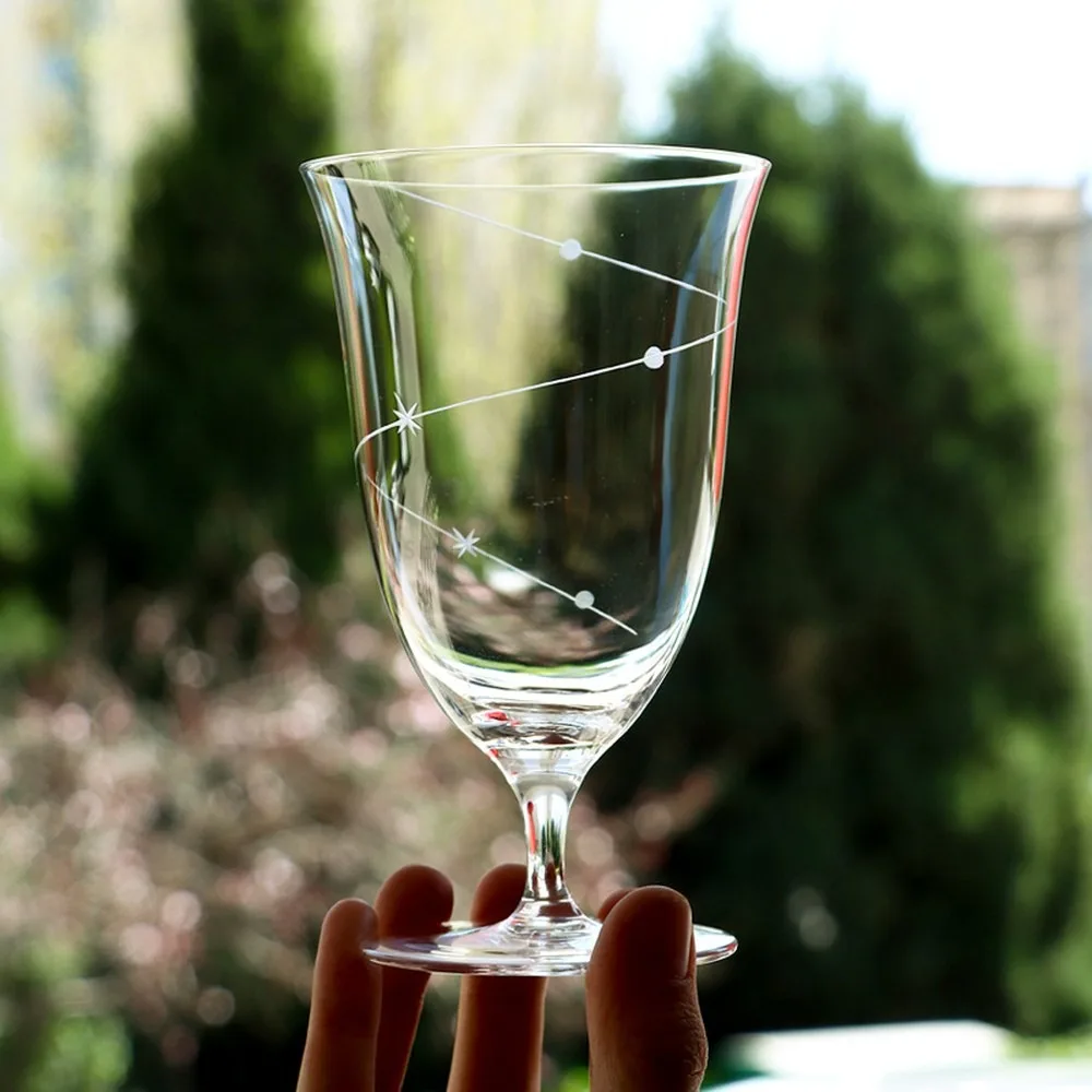 Crystal Glass Wine Goblet Hand-Carved Star Orbit Pattern Luxury High-Foot Cup for Red Wine Juice Coffee