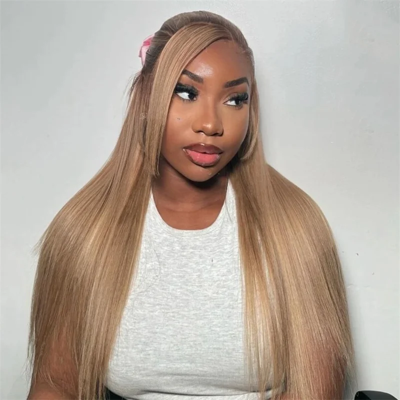 Glueless Highlight Ash Blonde Straight Wig 100% Human Hair 180 Density Wigs 13x6 Lace Front Wigs Preplucked Natural Remy Wigs