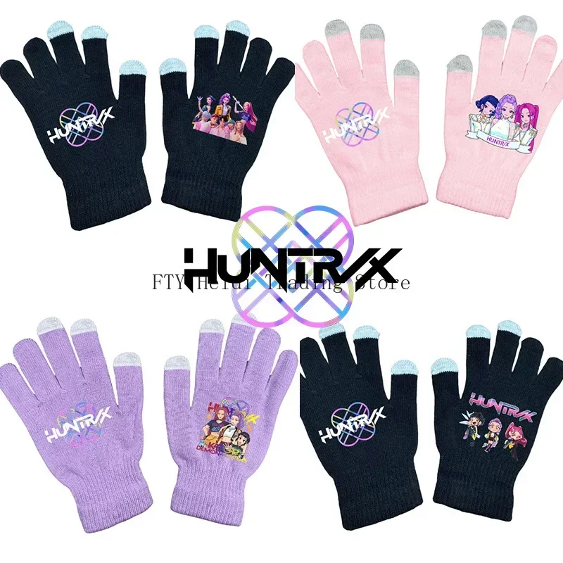

2025 new K pop witch hunting group printed gloves for teenagers, men and women, thread velvet gloves