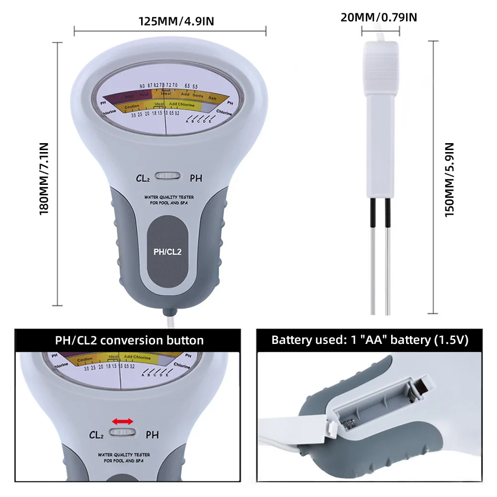 2 in 1 PH Chlorine Meter Chlorine Tester PH Tester Chlorine Water Quality Tester CL2 Measuring For Swimming Pool Aquarium