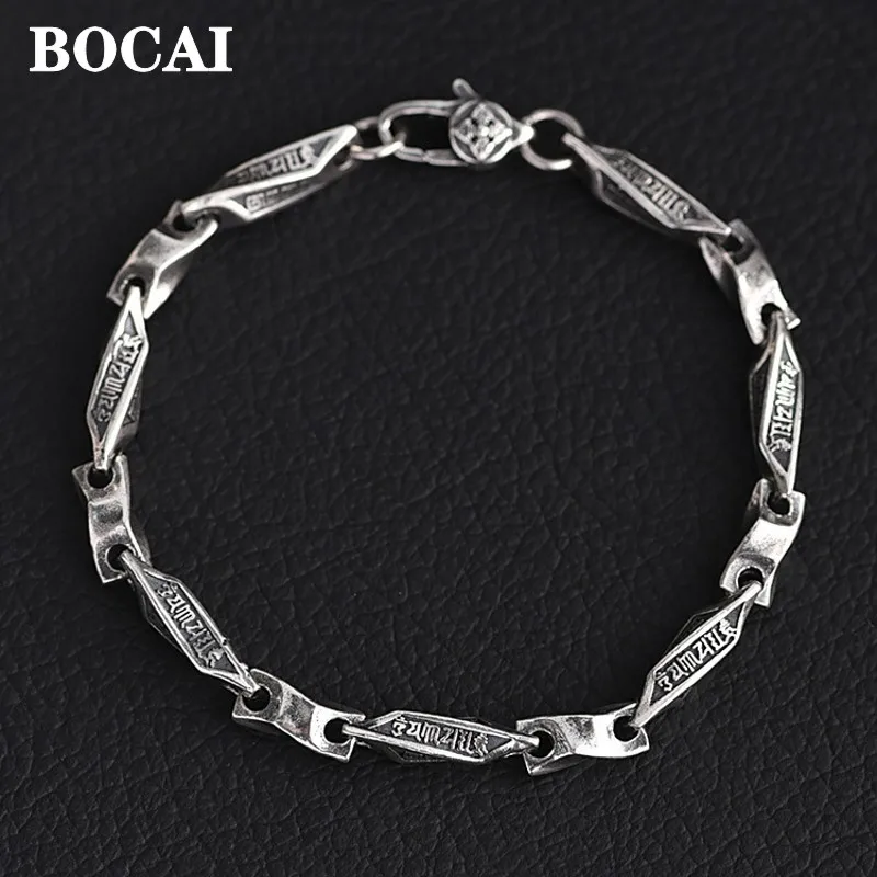 BOCAI NEW  Real S925 Silver Jewelry Accessories Retro Style Six Character Truth Fashion Mobius Bracelet for Men and Women