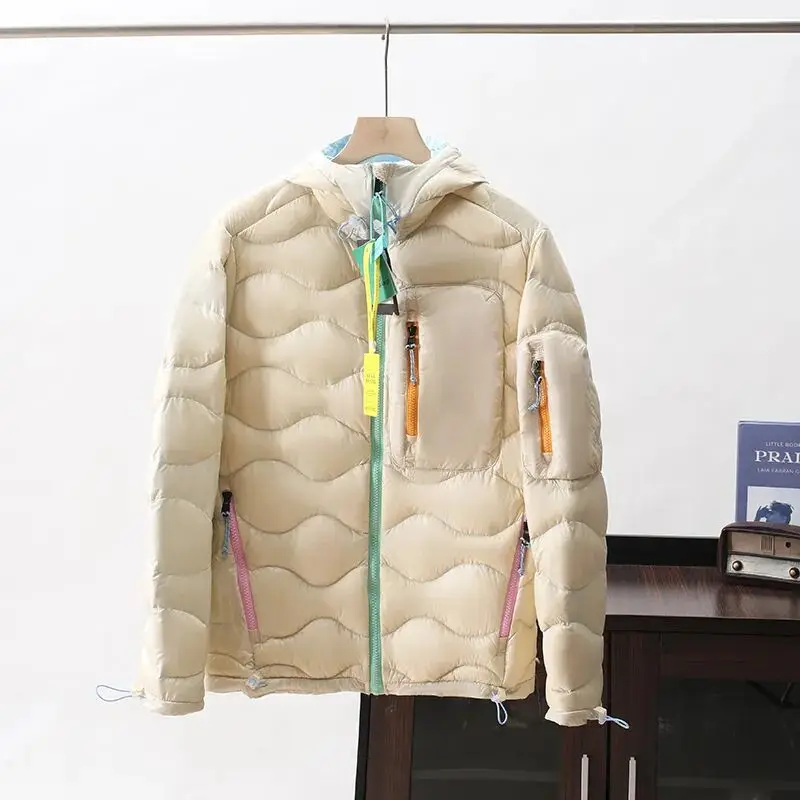 High-Quality Fashionable Unisex Hooded down Jacket 90% White Duck down Outdoor Color Block Design Trendy All-Match Style