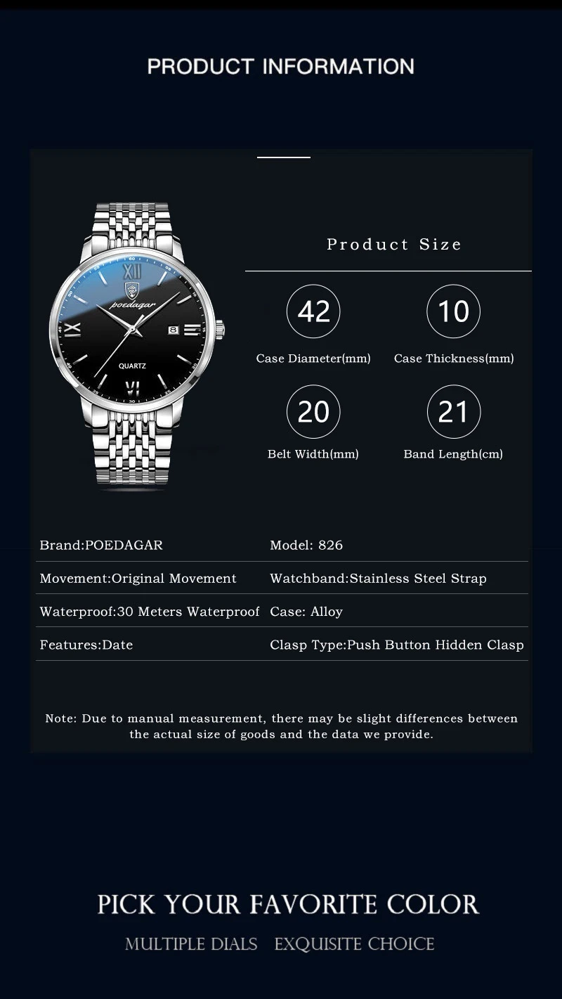 POEDAGAR Luxus Sport herren Armbanduhr Edelstahl Wasserdicht Datum Mann Uhr Hohe Qualität Casual Mode Quarz Männer Uhren – Detail 9