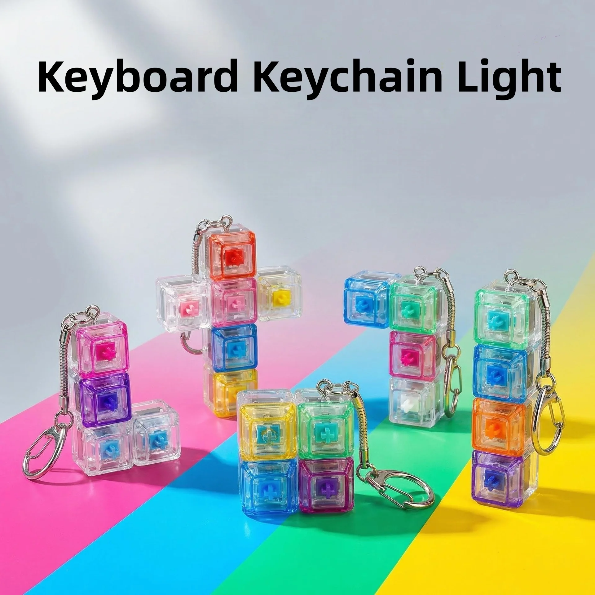 4LEDs Button Keyboard Keychain Light Up Keyboard Keychain Stress Relief Clickable Toy for People with Anxiety Desk Decor