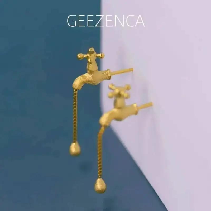GEEZENCA 925 Sterling Silver Simulation Faucets Dangle Earrings For Women Original Design Creative Chic Funny Earring 2023 New