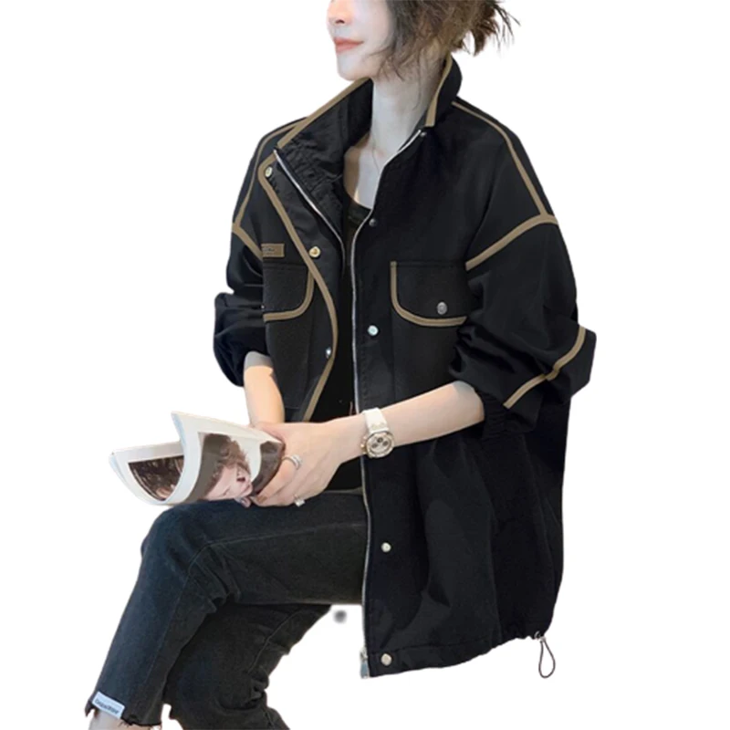 Autumn Winter Streetwear Oversized Loose Casual Patchwork Buttons Jacket Ladies Pocket Korean Fashion Coat Top Women Cardigan