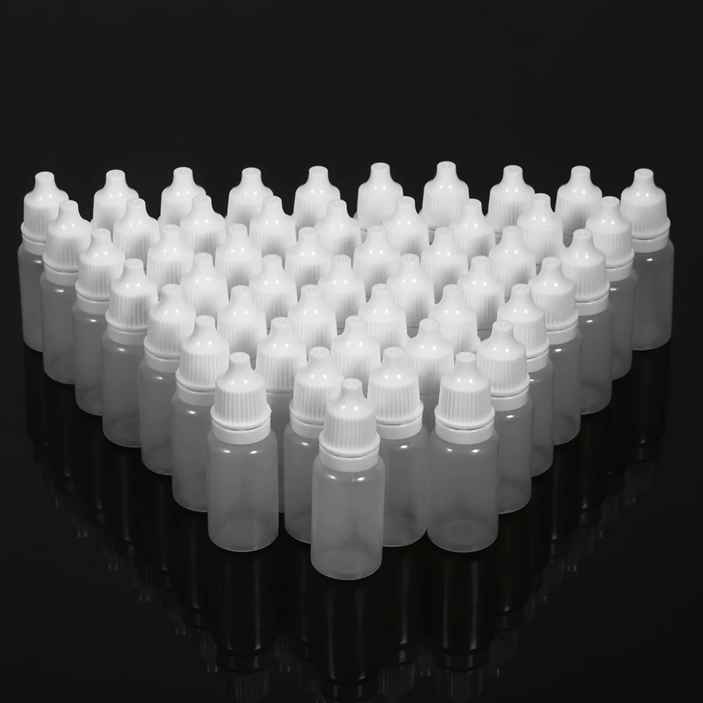 50pcs Dropper Bottles Squeezable Eye Drop Bottle Empty Plastic Liquid Eyedrops Vial 10ml