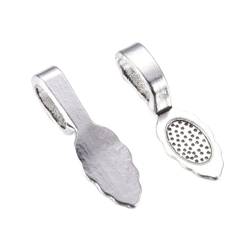 

400pcs Leaf Shape Antique Silver Color Glue on Bails Lead Free Cadmium Free Nickel Free Flat Pad Pendant Hanger Connector