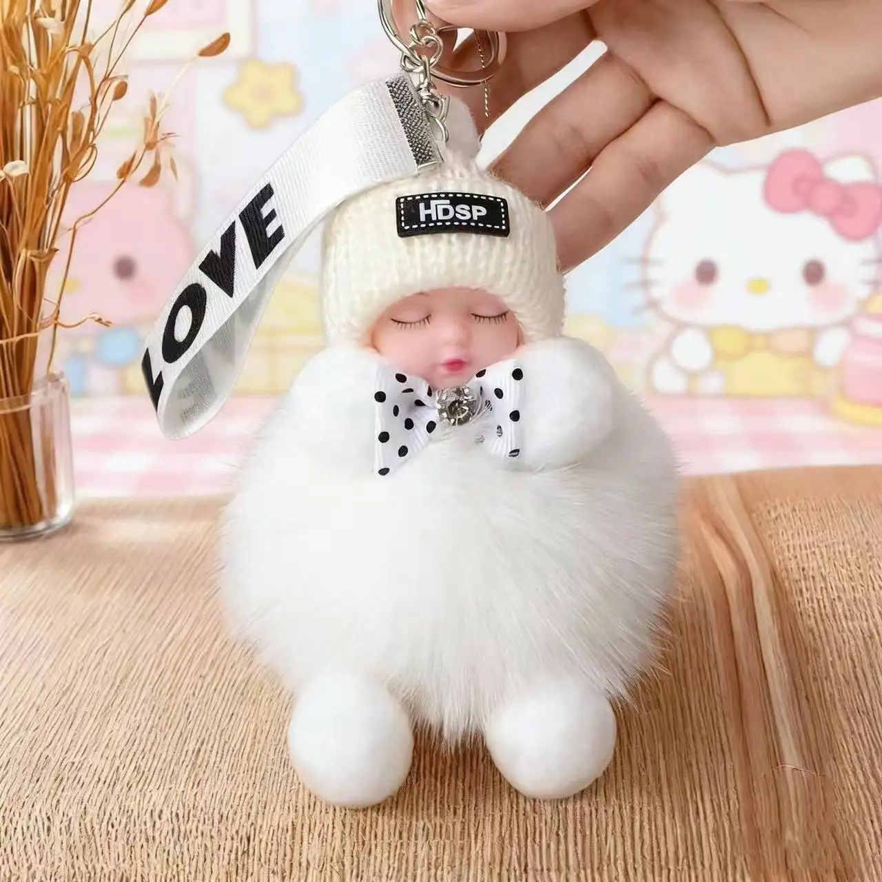 

New Imitation Rabbit Fur Cute Car Plush Doll Keychain Bag Pendant, Soft Sleep Doll Ornament for Bags & Keys