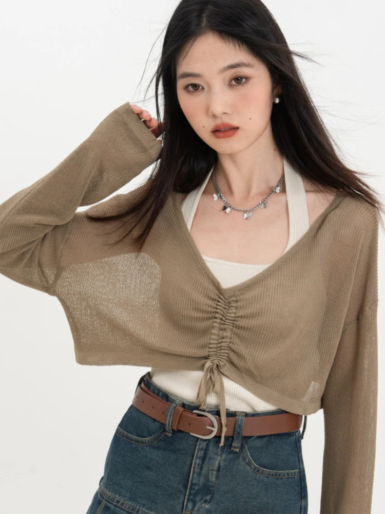 Pullovers Women Shirring Solid Simple Spring All-match Daily Tender Vintage Korean Style Seductive Designed Sweet Stylish New