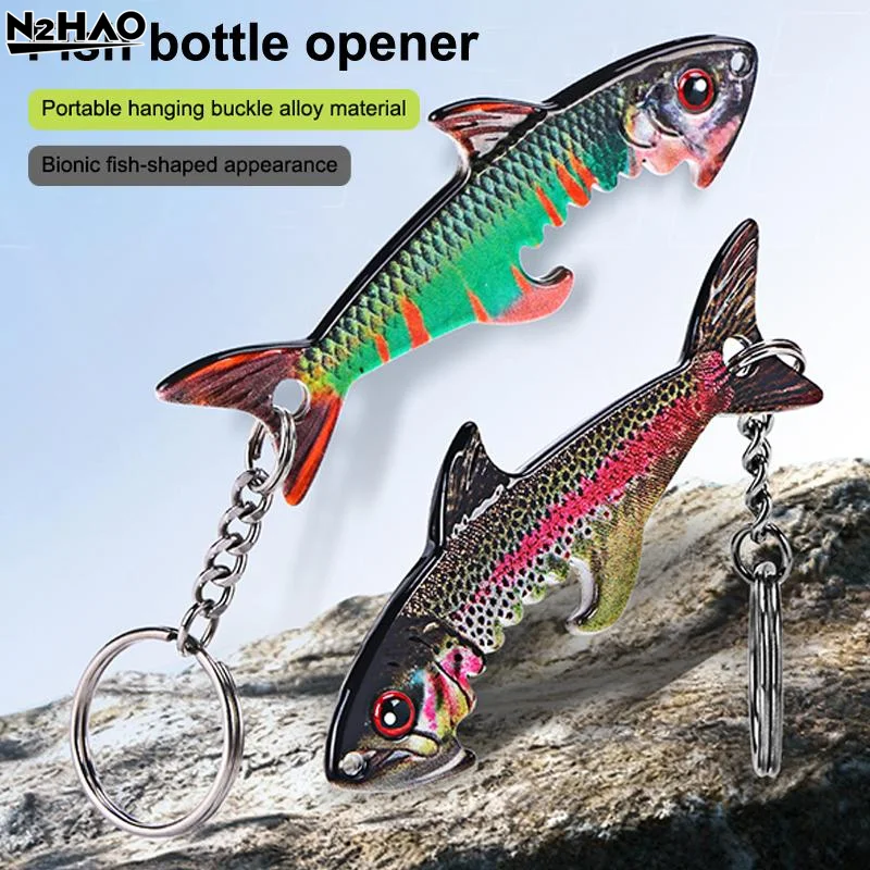 Zinc Alloy Fish Shaped Bottle Opener Keychain Lifelike Look Sturdy Build For Fishing Camping Daily Use