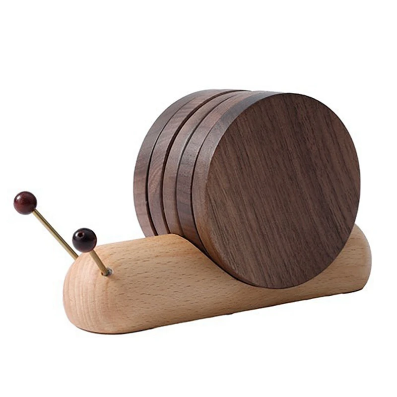 Wooden Coaster Table Mat Snail Shaped Insulation Mat Wooden Tea Coaster Tool Tea Tray Gift