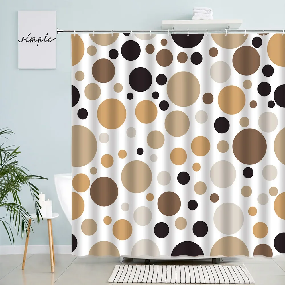Creative Geometric Shower Curtains Brown Black Round Pattern Abstract Modern Minimalist Fabric Bathroom Decor Bath Curtain Set
