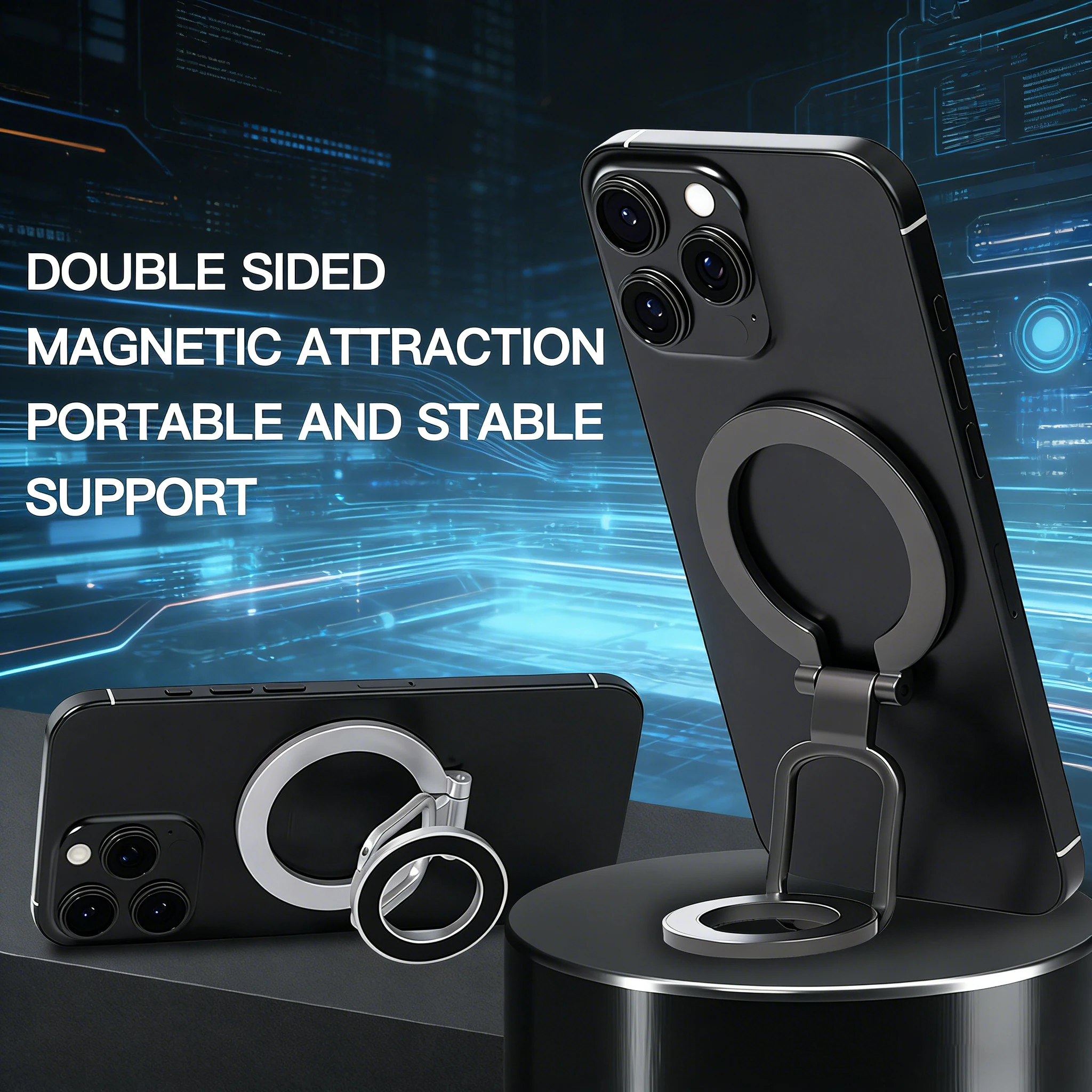 

Новый двусторонний магнитный держатель для телефона 2026 года для Magsafe, мощное магнитное кольцо-подставка для iPhone 15, 16, 17, складная подставка-кольцо