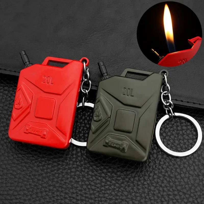 Creative Oil Bucket Open Fire Gas Lighter, Interesting Personality Mini Key Chain, Cigarette Accessories, Small Gift for Men