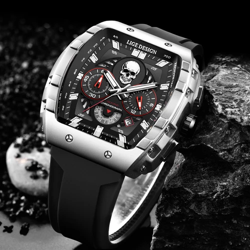 Imagen 2 del producto LIGE-reloj de cuarzo deportivo para hombre, cronógrafo con esfera de calavera y esqueleto, estilo militar, a la moda, de lujo, resistente al agua