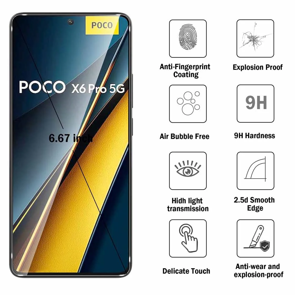 2in1 Full Coverage 9H Tempered Glass for Xiaomi Poco X6 Pro X 6 6X PocoX6Pro 5G Screen Protector with Camera Lens Protector Film