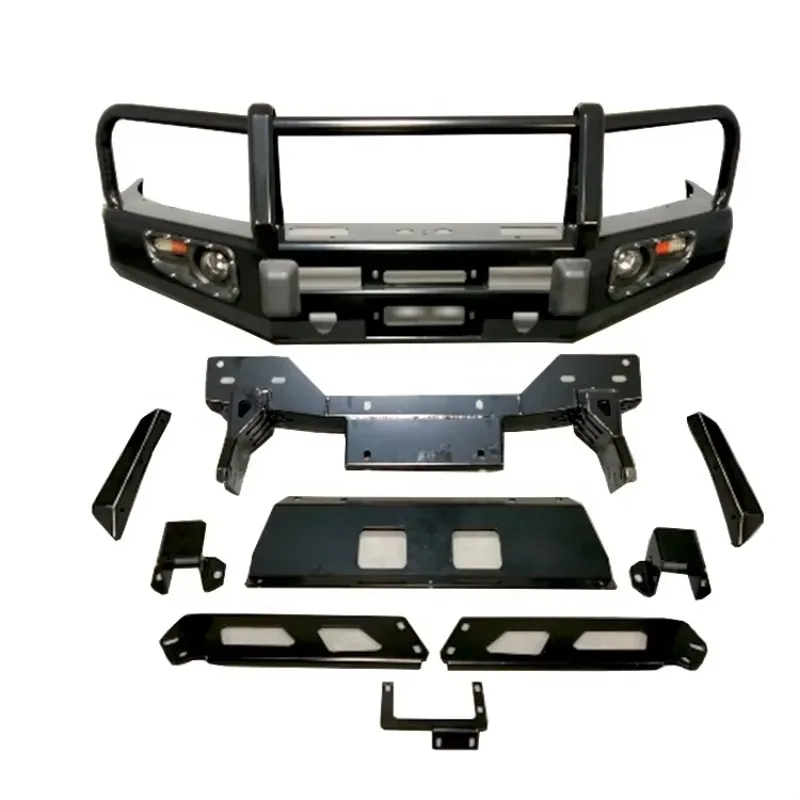 4x4 Bull Bar Front Bumper for Ranger T7/T8 with Lamp & Stone Guard UNITY Brand Q235A Steel Black Screw-On