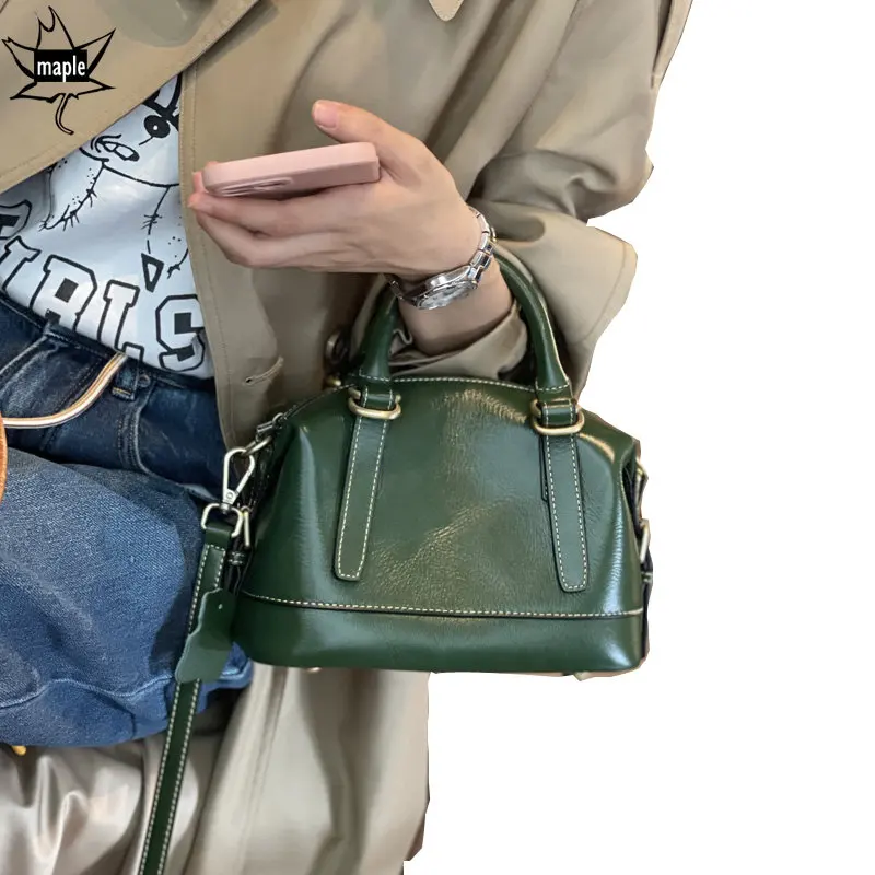 Borsa a tracolla da donna in vera pelle con cera d\'olio Vintage di alta qualità verde marrone rossiccio borsa a mano per pendolari da ufficio