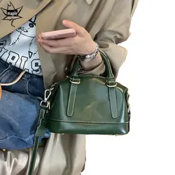 Borsa a tracolla da donna in vera pelle con cera d'olio Vintage di alta qualità verde marrone rossiccio borsa a mano per pendolari da ufficio invernale