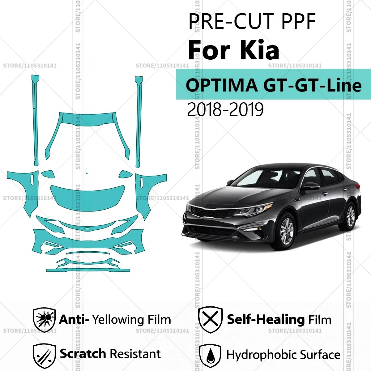 For Kia OPTIMA GT-GT-Line 2018-2019 Pre-Cut Paint Protection Film PPF Transparent Car Film Automotive PPF Front Kit - Rockers