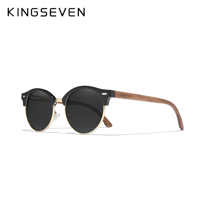 KINGSEVEN Handmade High Quality Black Walnut Wood Sunglasses Fashion Men Women Polarized Mirror Glasses Male UV400 Shades Oculos