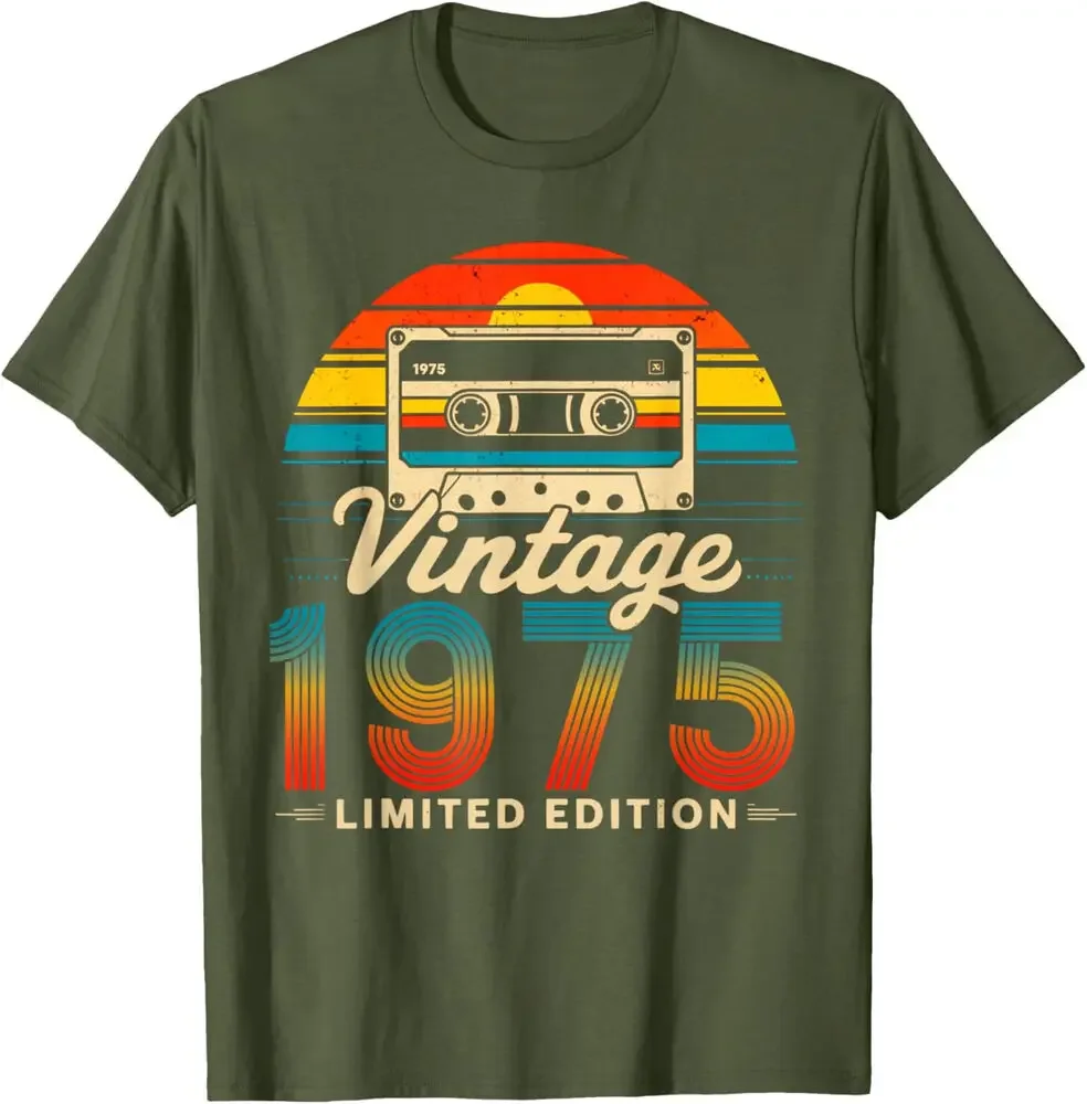 1975 Retro 50th Birthday T-Shirt Old Gifts 50 Years Vintage Born in Funny Y2k Clothes Street Fashion Graphic T Shirts Cotton #4