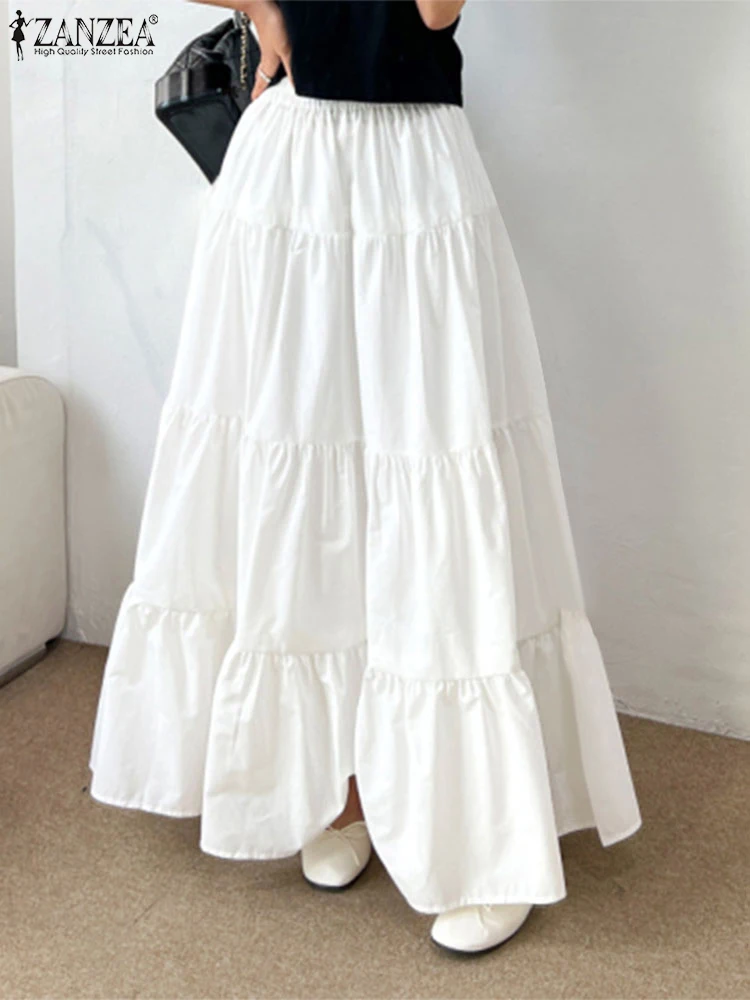 ZANZEA-Saia Maxi Longa de Cintura Alta Feminina, Bainha Elegante de Ruffles, Trabalho, Linha A, Feriado Elegante, Festa, Outono