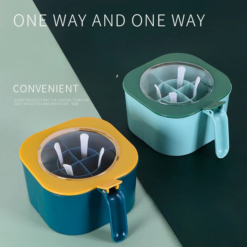 Seasoning Box with Spoon Spice Jar Multi Compartment Salt Pepper Spice Jars Condiment Container Kitchen Gadgets