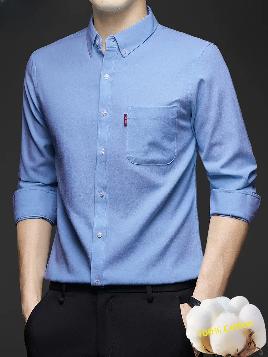 

Рубашка из чистого хлопка оксфордского плетения с длинным рукавом, повседневная, профессиональная, мужская, весенне-осенняя, рабочая одежда, легкая в уходе, для мужчин