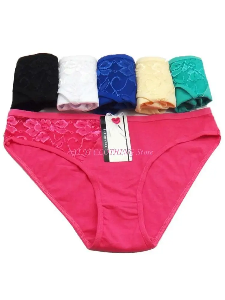 N5KF Women Girl Low Waist Bowknot Bandage Lace Underwear Cotton Blend Panties Briefs