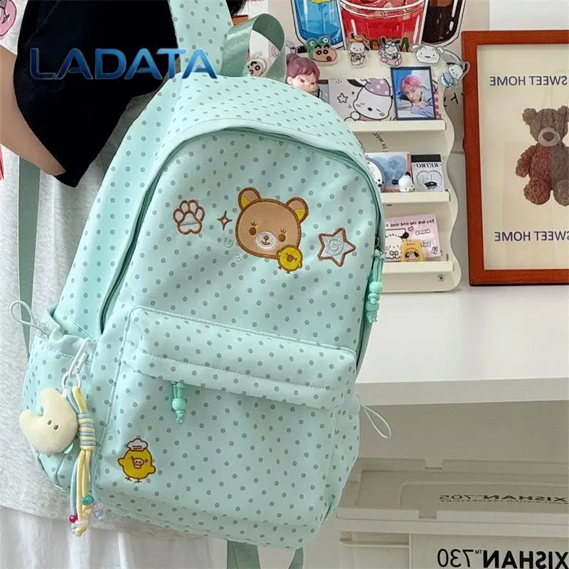 Cute Rilakkuma Polka Dot Backpack for Girls, New Large Capacity School Bag for Primary & Middle School Students