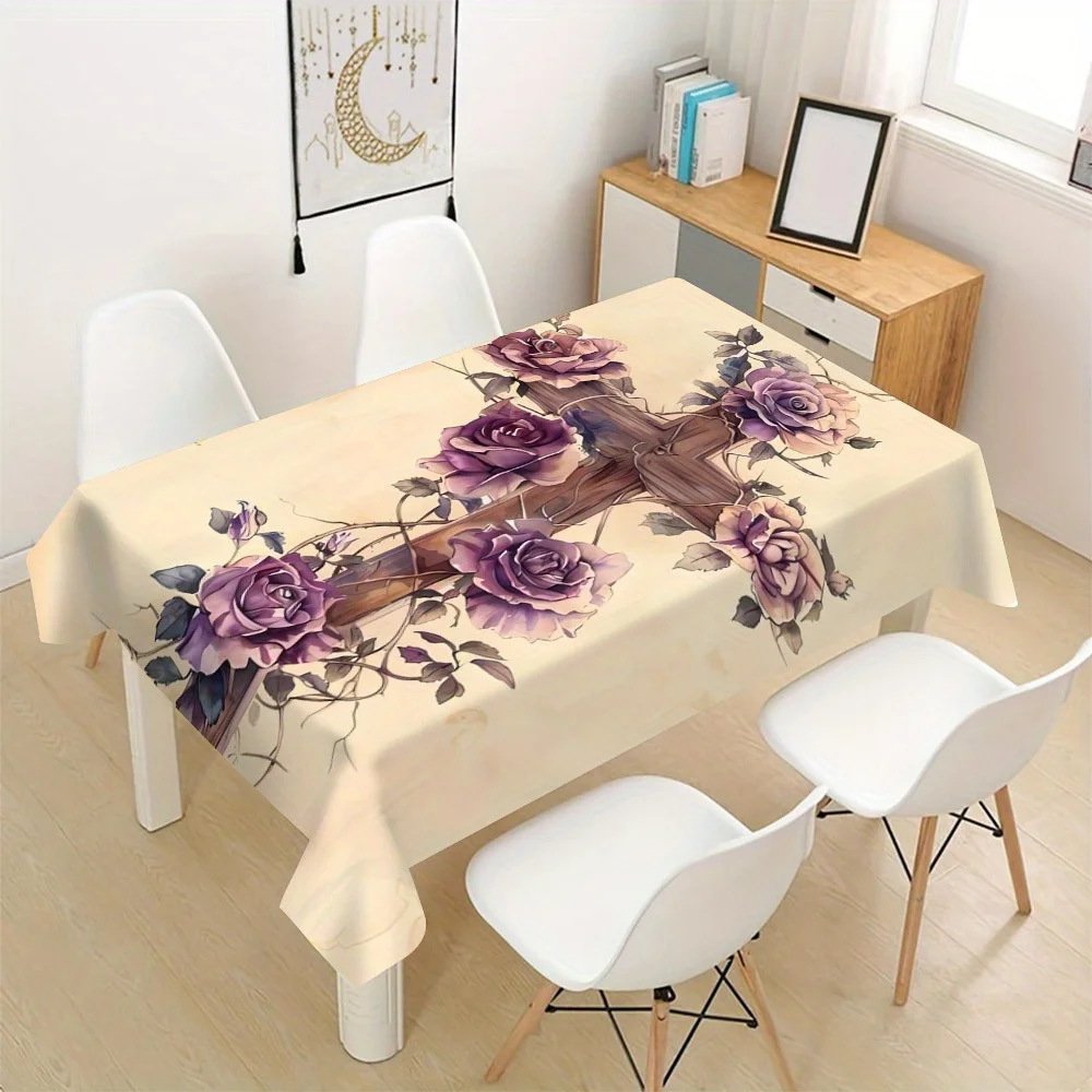 Elegant Floral Cross Tablecloth Waterproof Dining Table Cover for Home Decor Centerpiece