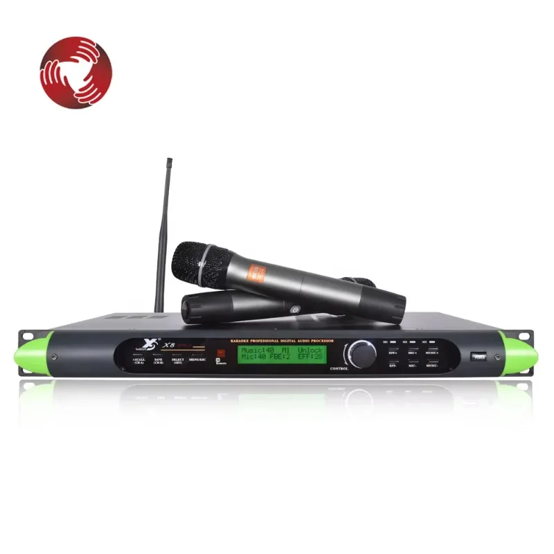 600W*2 Power Amplifier & Wireless Microphone X8 Karaoke Professional Dsp Digital Audio Amplifier Processor