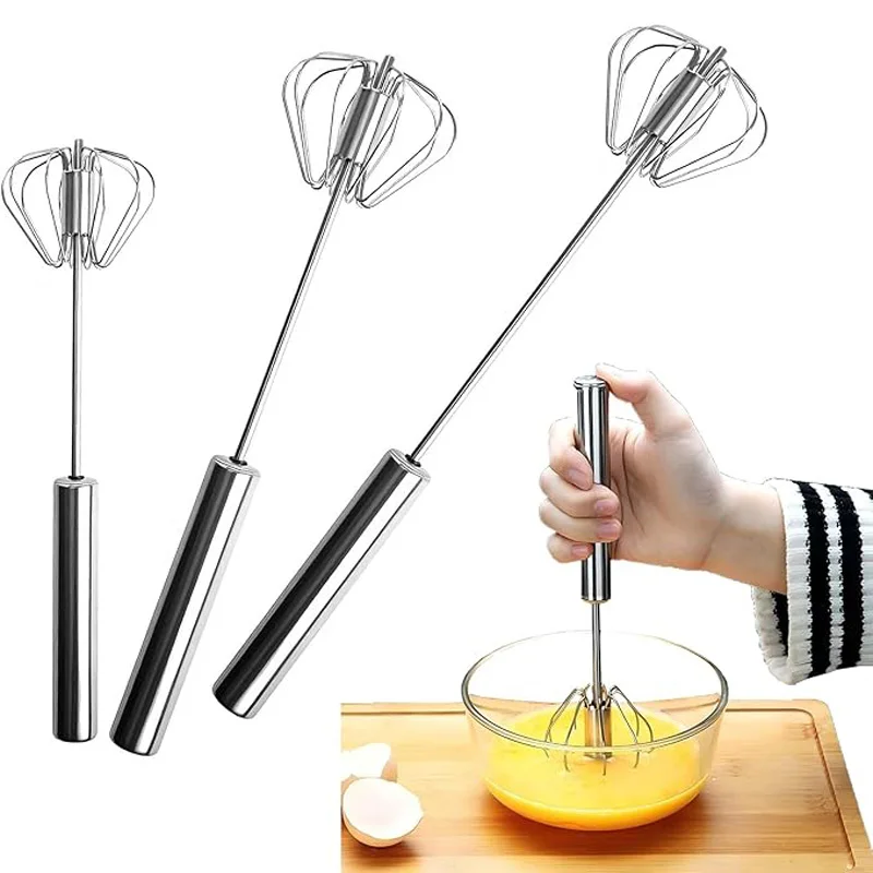 Batidor de huevos semiautomático, batidor de huevos de acero inoxidable, mezclador tipo prensa Manual, agitador de huevos giratorio automático, herramientas de cocina para huevos