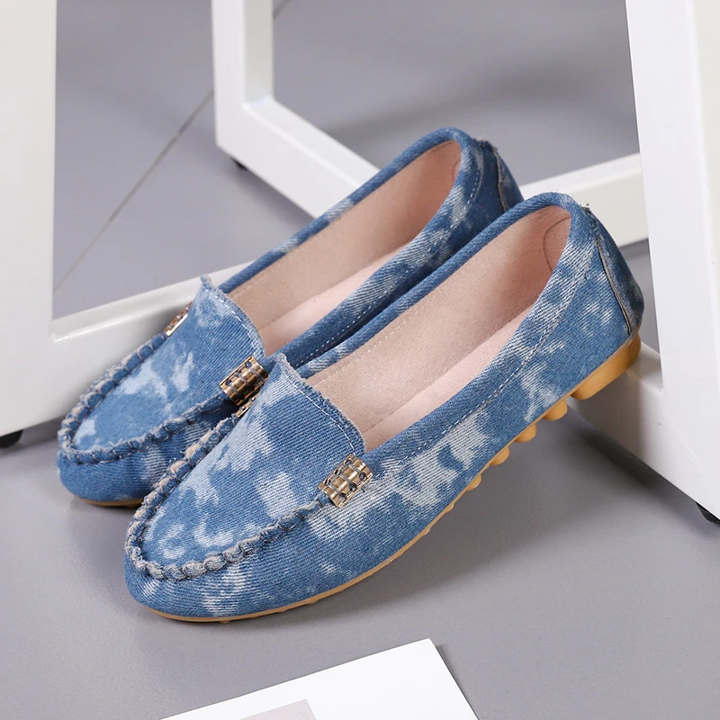 Women\'s Casual Shoes Spring and Autumn Flat Loafers Women\'s Shoes Fashion Non-slip Soft Denim Flat Shoes Zapatos De Mujer