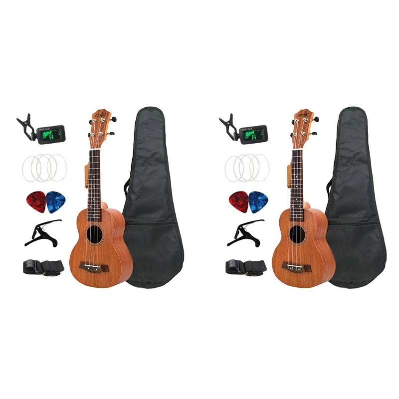 

2Pcs 21 Inch Ukulele Soprano Sapele 15 Frets Mini Hawaii Full Kits Ukulele Guitar For Beginner Kids