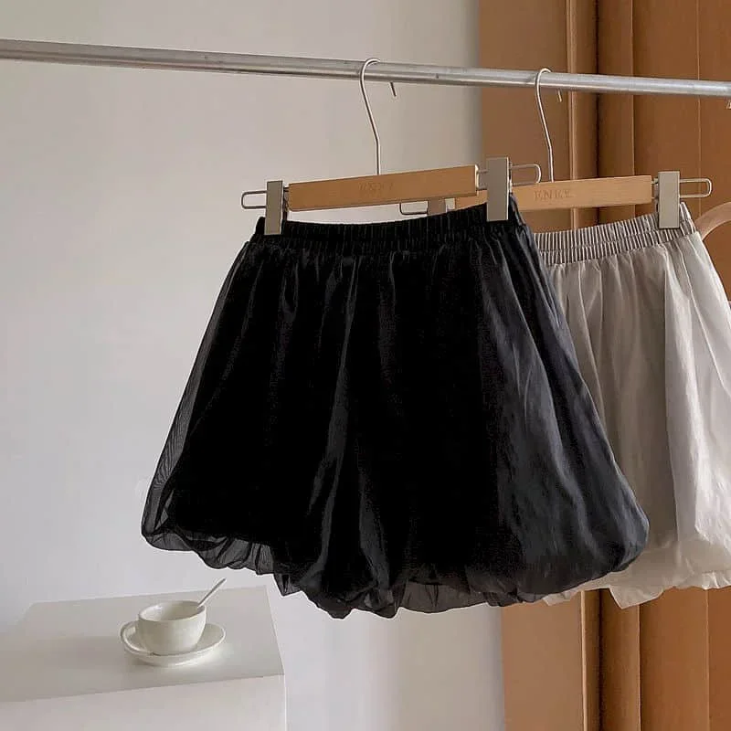 

Pop Solid Shorts For Women Casual Loose Chiffon Flower Bud A-line Wide Leg Fluffy Shorts Elastic Waist Lantern Pants Women Cloth