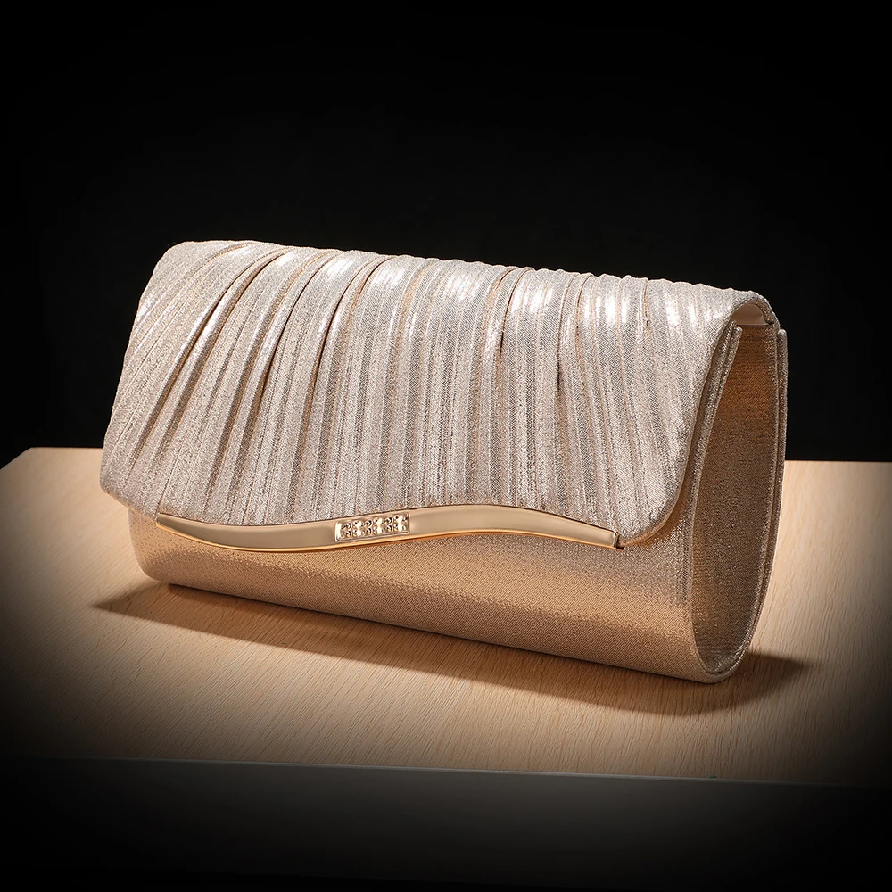 

Luxury Pleated Ladies Evening Bag Candy Polyester Clutch Purses for Women Pearl Decorated Wedding Party and Messenger Bag