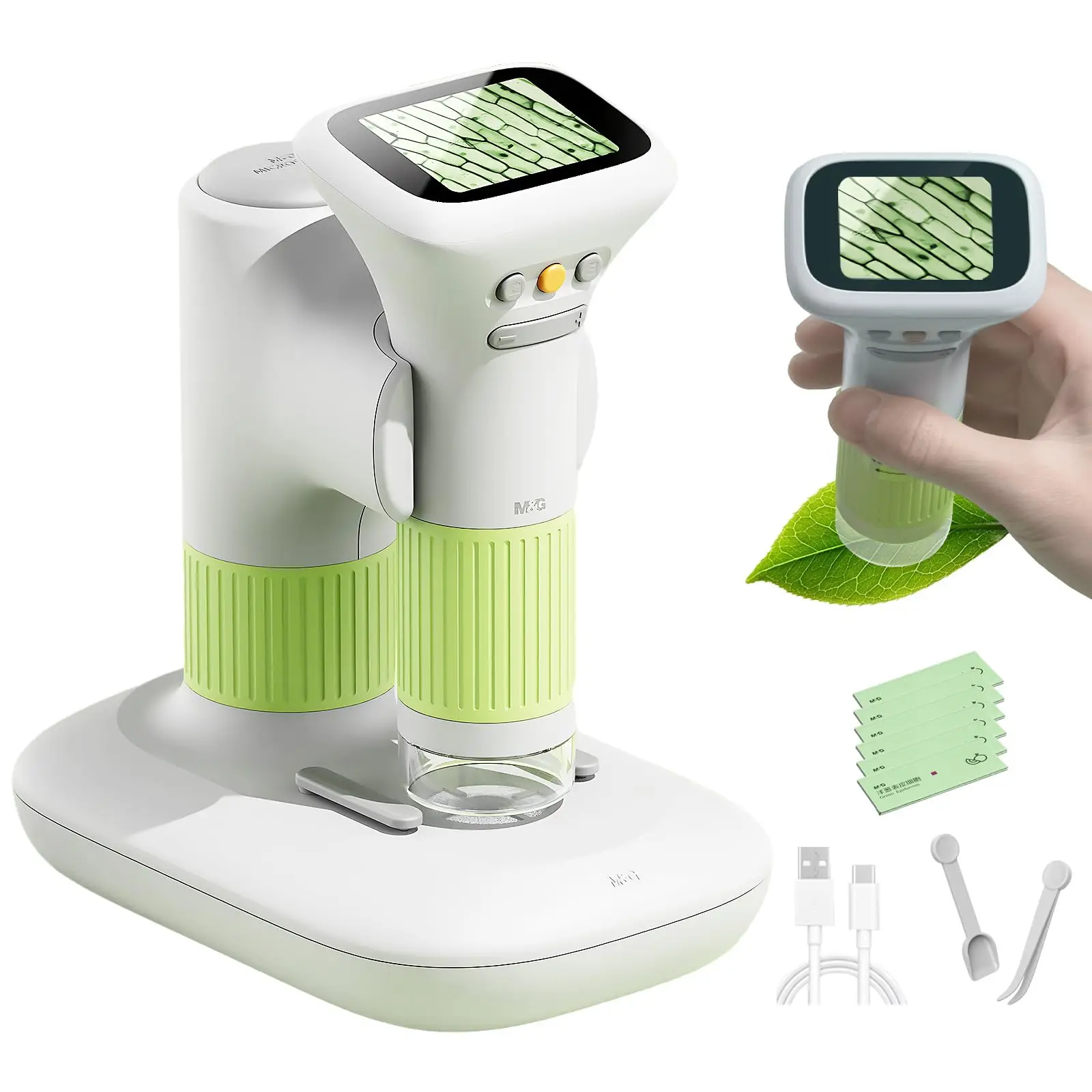 M&G Microscope for Kids, 1000X Portable Handheld Microscope with Base, 2" HD Screen Pocket Microscope with USB, Support Camera