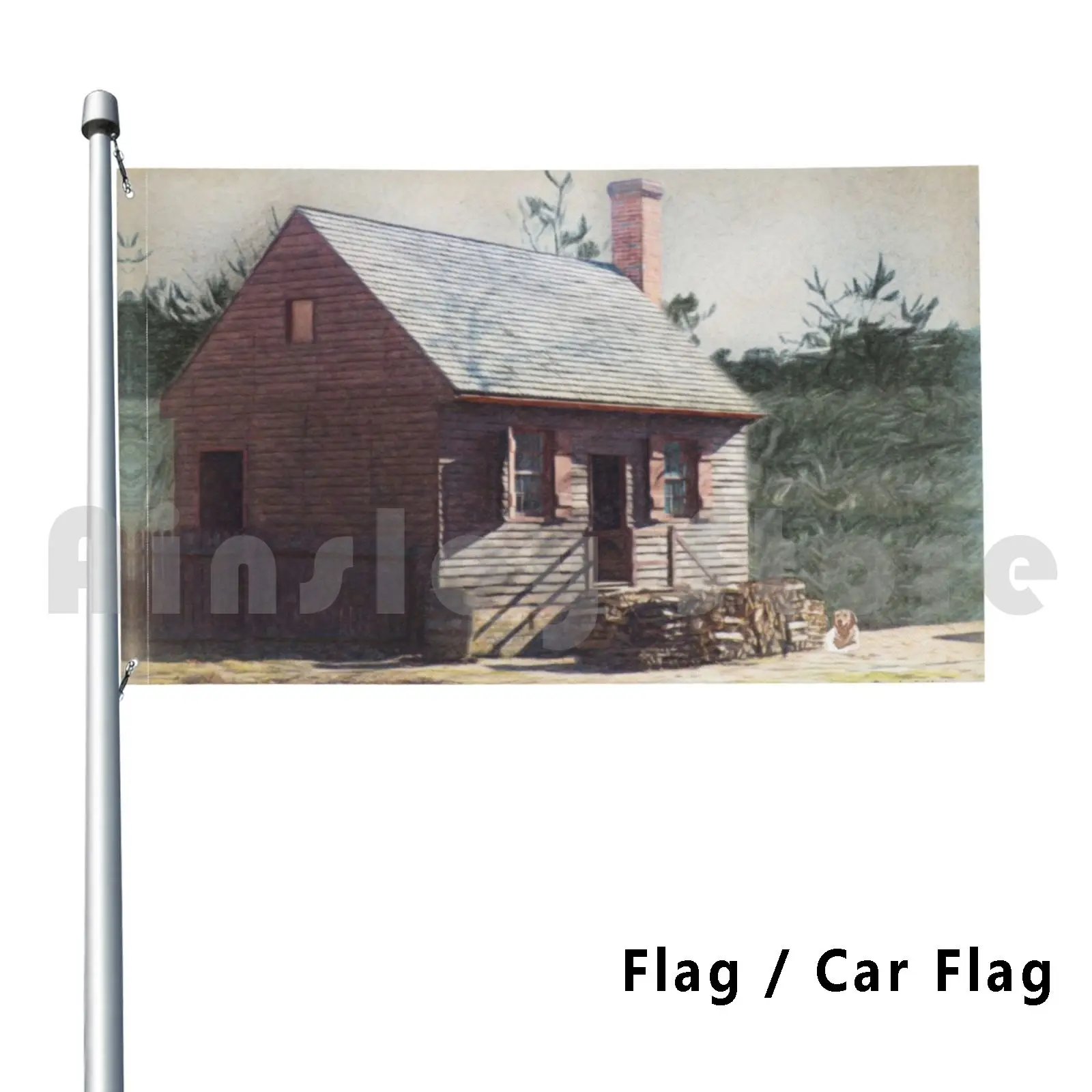 Quaint Cabin Fever Outdoor Decor Flag Car Flag Cabin Cottage Small House Home Building Country Home Firewood Fire