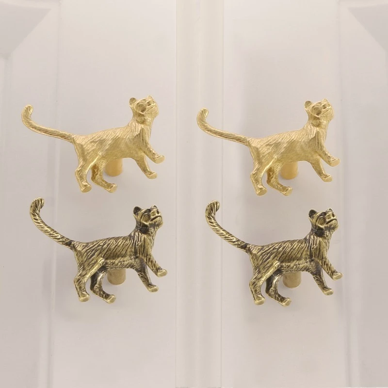 Brass Kitten Animal Handles Vintage Cat Furniture Handle Door Knobs For Kitchen Wine Cabinet Door Wardrobe Cupboard Drawer Pulls