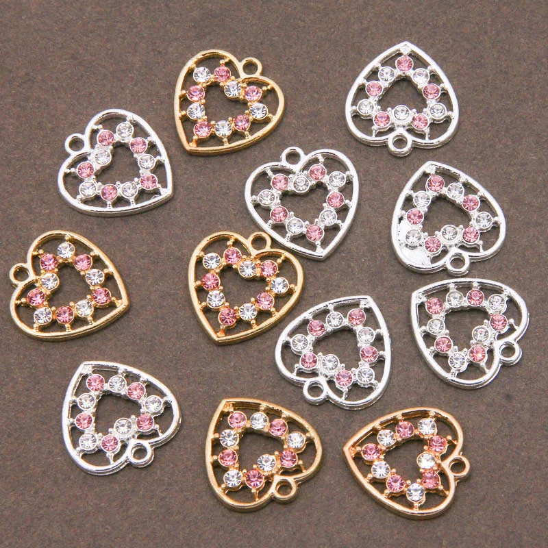 6pcs 20*21MM zinc alloy inlaid rhinestone mini sweetheart hollow love heart shape pendant, suitable for DIY earrings, jewelry ma