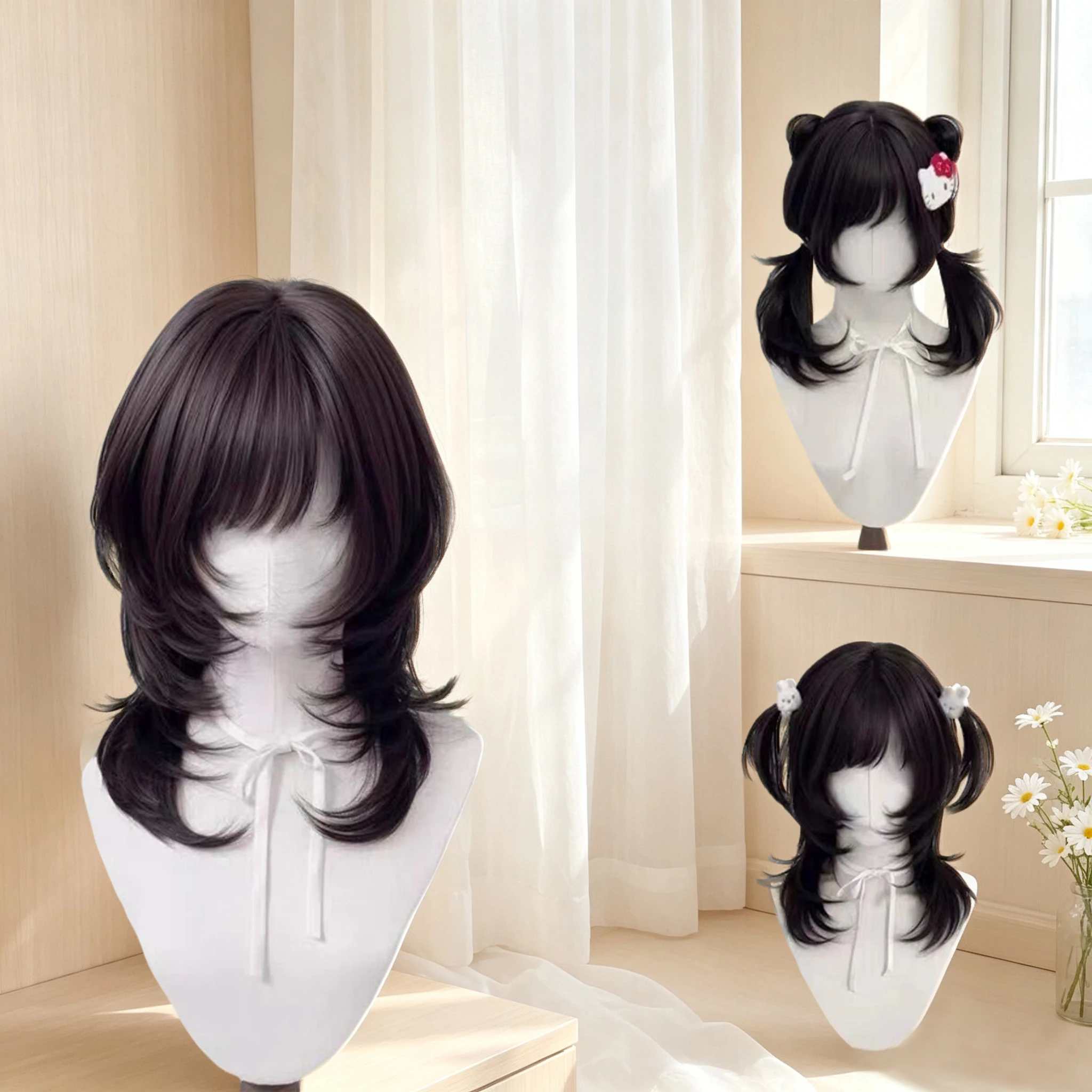 Synthetic Medium Straight Layered Wigs Brown Black Ombre Wigs Natural Layered Wig For Women Colorful Cosplay Party