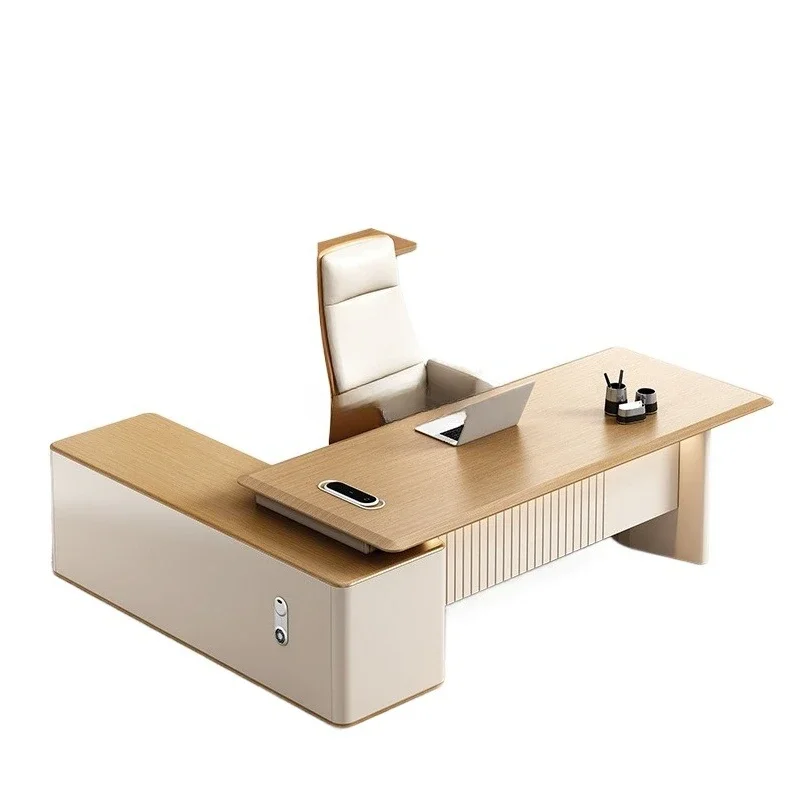 Design Office Owner Wood Modern Desk and Chair Combination President Class Manager Luxury Executive Desk